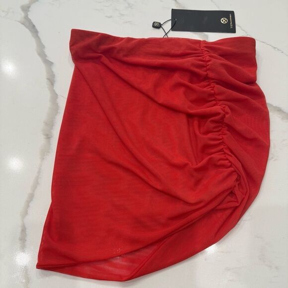 Vixx Swim Lynn Ruched Mini Cover-Up Swim Skirt Solid Orange Paula Hermanny - Picture 9 of 10